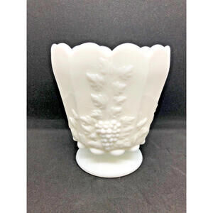 Westmoreland White Milk Glass Paneled Grapevine Vase Planter Flower Pot MCM